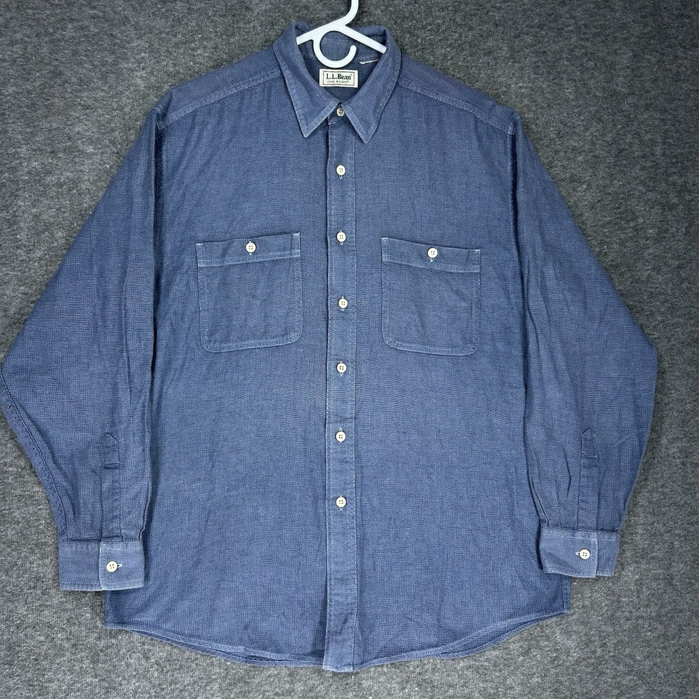 Vintage LL Bean Cool Weave Shirt Mens L Blue Long Sleeve